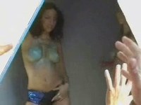 Dirty topless dancing in shiny extra-small shorts, that is so hot and such an exciting sexy show for anyone to watch